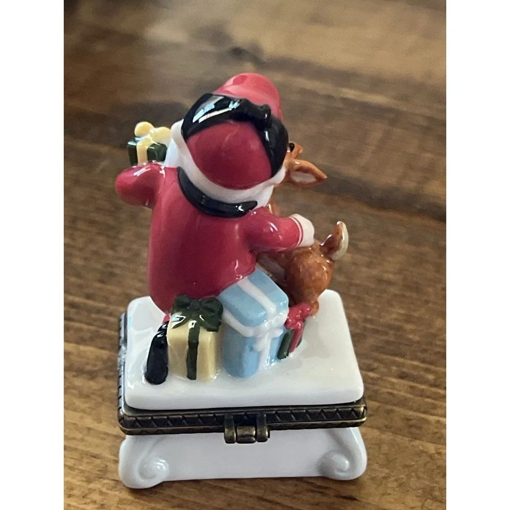 PHB Midwest of Cannon Falls Rudolph & Santa Porcelain Hinged Trinket Box 1999